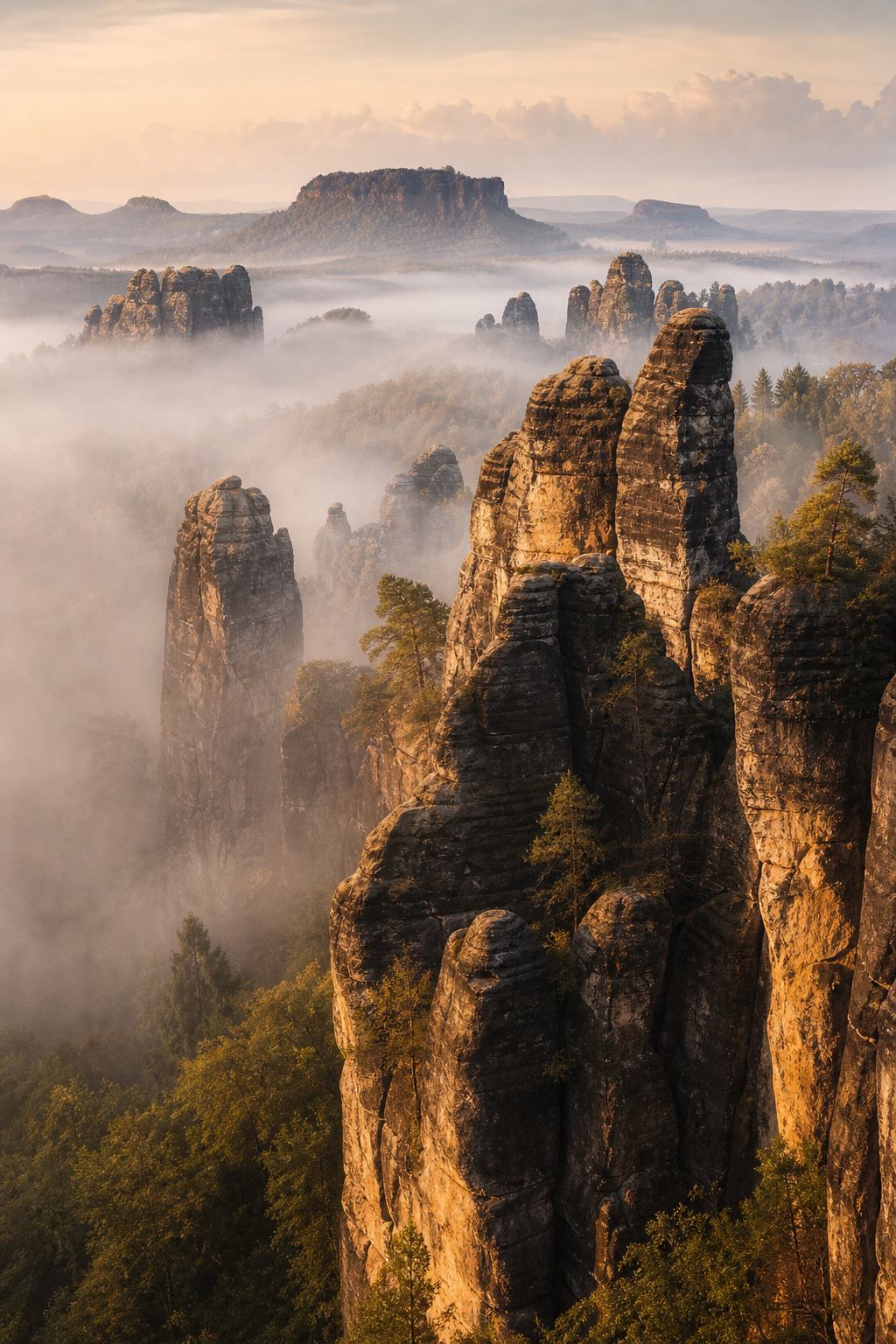 Elbsandsteinfelsen und Wald in der Sächsischen Schweiz